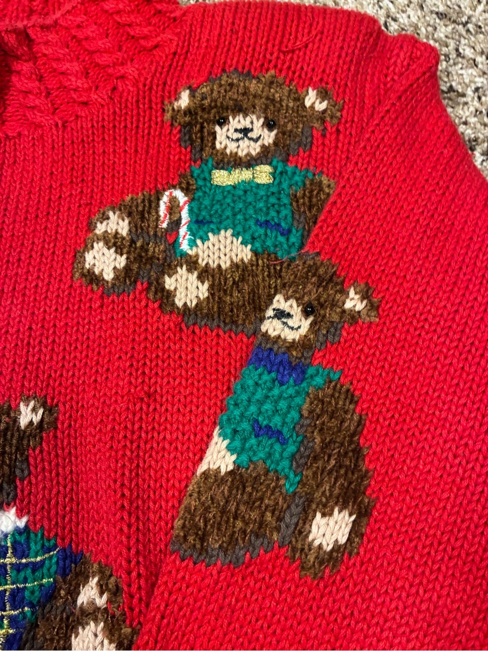 VTG Hand Knit Croft & Barrow Raime Cotton Chunky Teddy Bear Theme Sweater - Picture 2 of 14